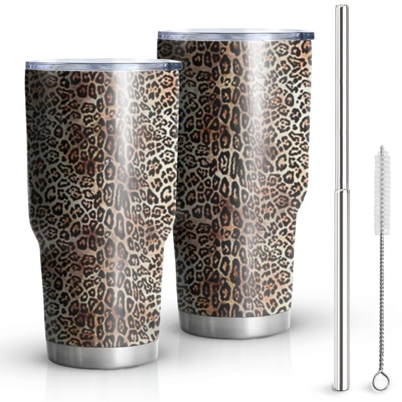 30oz Brown and Black Leopard Print Tumblers Stainless Steel Tumbler with Lid and Straw,Vacuum Insulated Double Wall Travel Tumbler Cups Mug with Cleaning Brush for Coffee,Tea