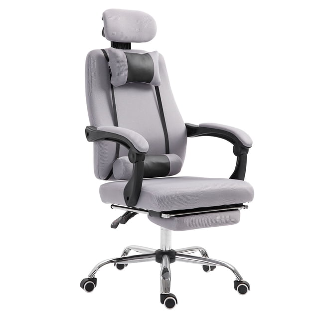 Ergonomic Light Grey Office Chair with Footrest & Lumbar Support - Executive Mesh Task Chair for Home or Office - Adjustable Height & Recline