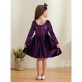 thumbnail image 3 of Toddler Kids Girls Long-Sleeve Dress & Matching Hairband Set - Velvet, Knee-Length, Swing Twirly Skater Dress for Casual Wear & Special Occasions, 3 of 10