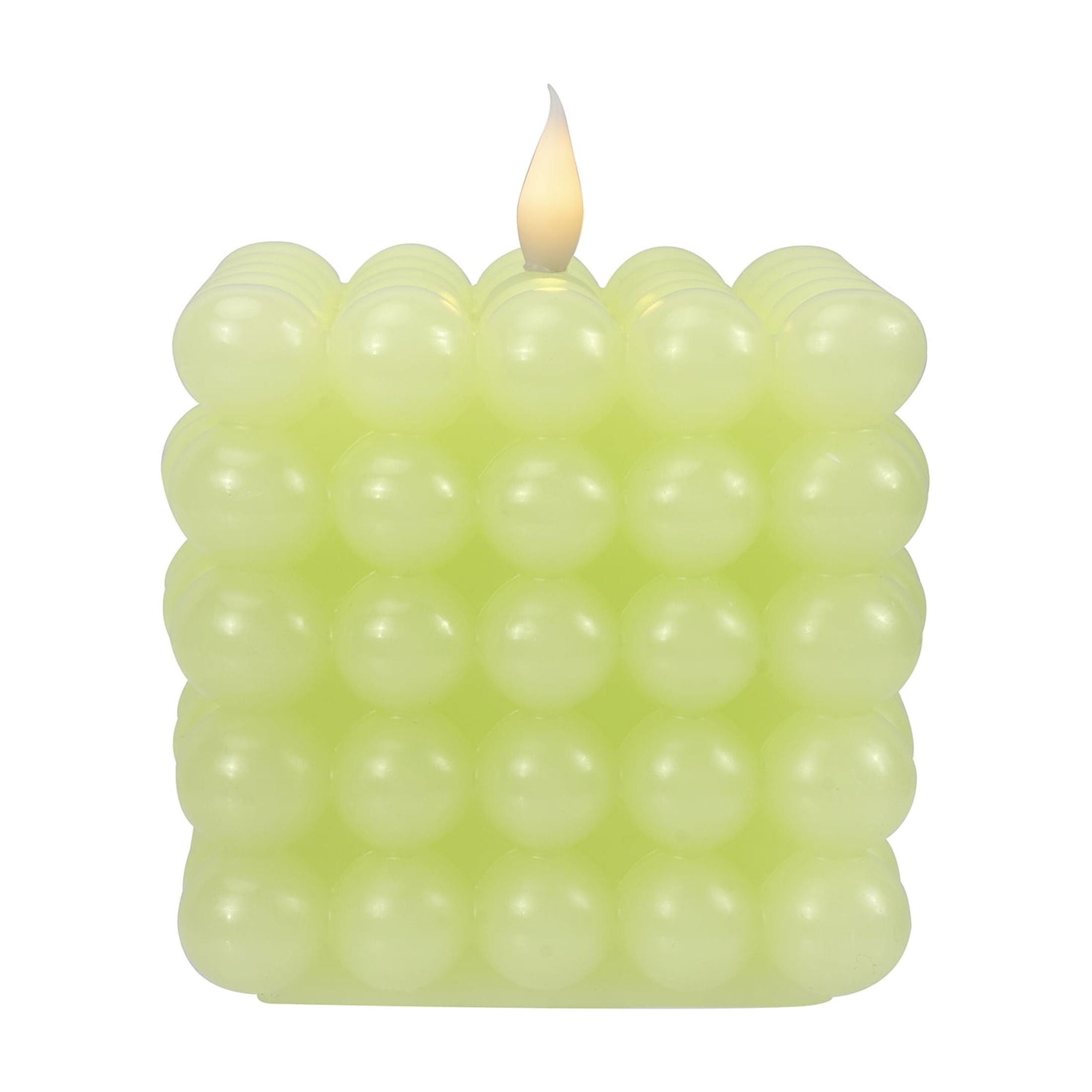 Mainstays Green Square Tabletop Wax Candle with  Faux LED Flame, Bubble Design, 4.92"x4.13"x4.13"
