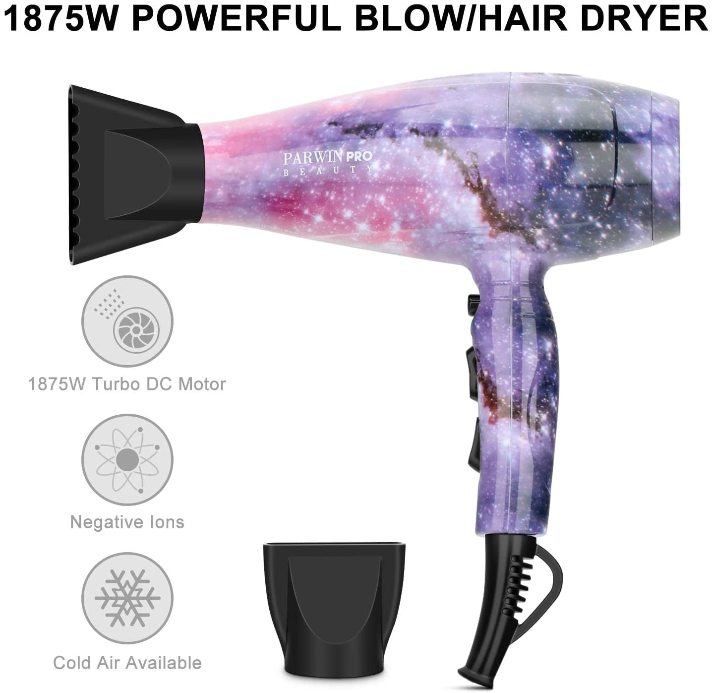 PARWIN PRO BEAUTY Hair Styling Set - 1875w Professional Hair Dryer - 1 Inch Titanium Curling Iron- 1 Inch Anti-Static Hair Straightener- Negative Ionic Technology - Pack of 3 for All Hair Types,Starry