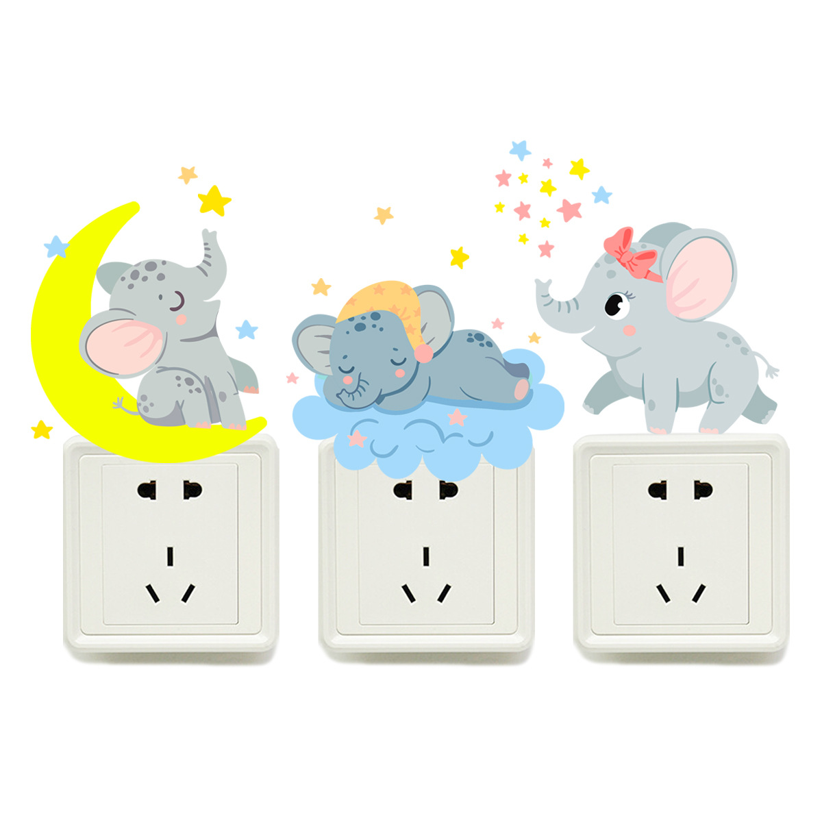 Adorable Elephant Wall Decal, Lovely switch Elephant Wall Sticker, Baby Elephant Decor Wall for Nursery Bedroom Classroom Decoration