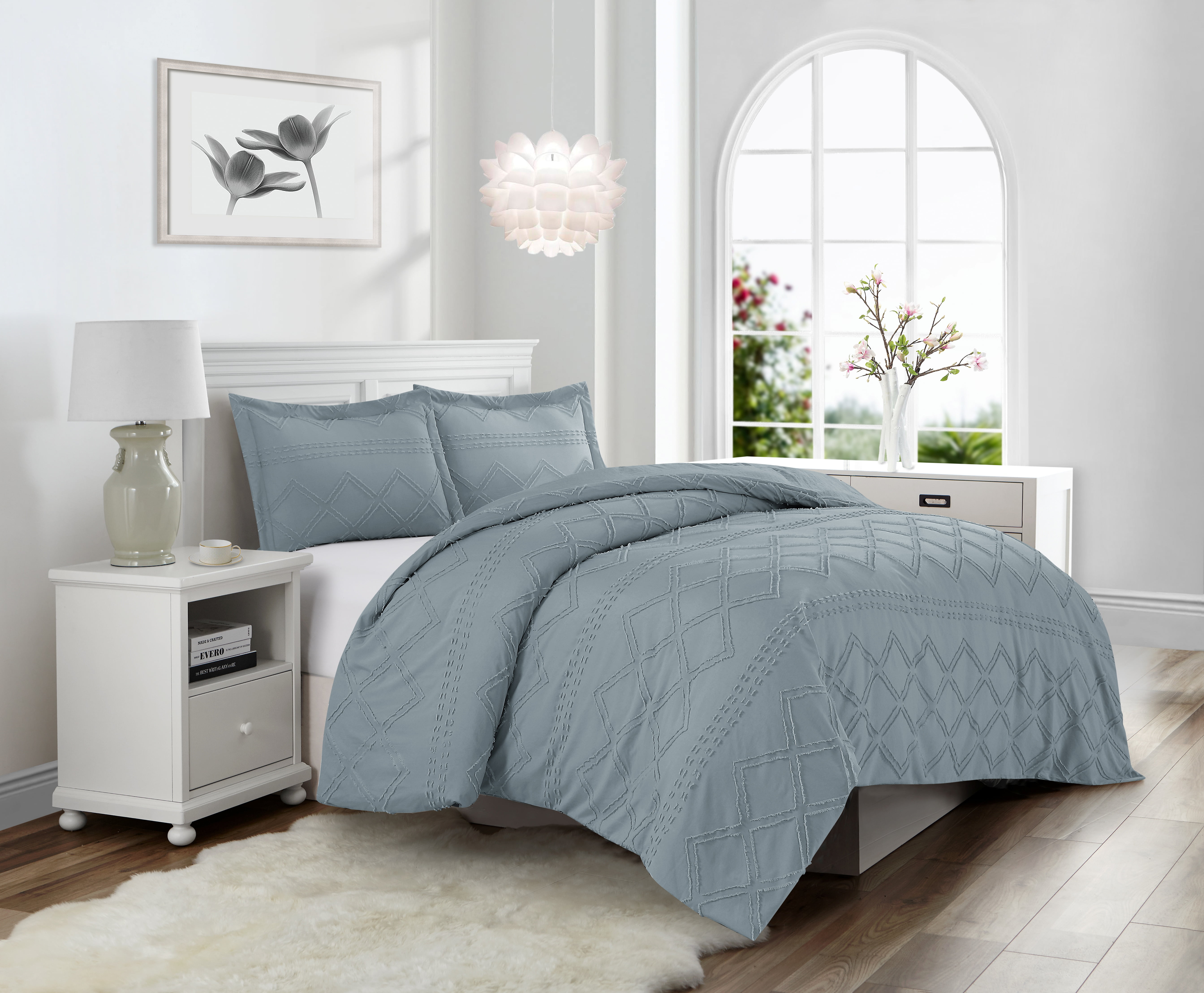 Swift Home Diamond Textured Soft Touch Duvet Cover Set, All Season Bedding with Zipper Closure, Includes Pillow Shams, King, Blue