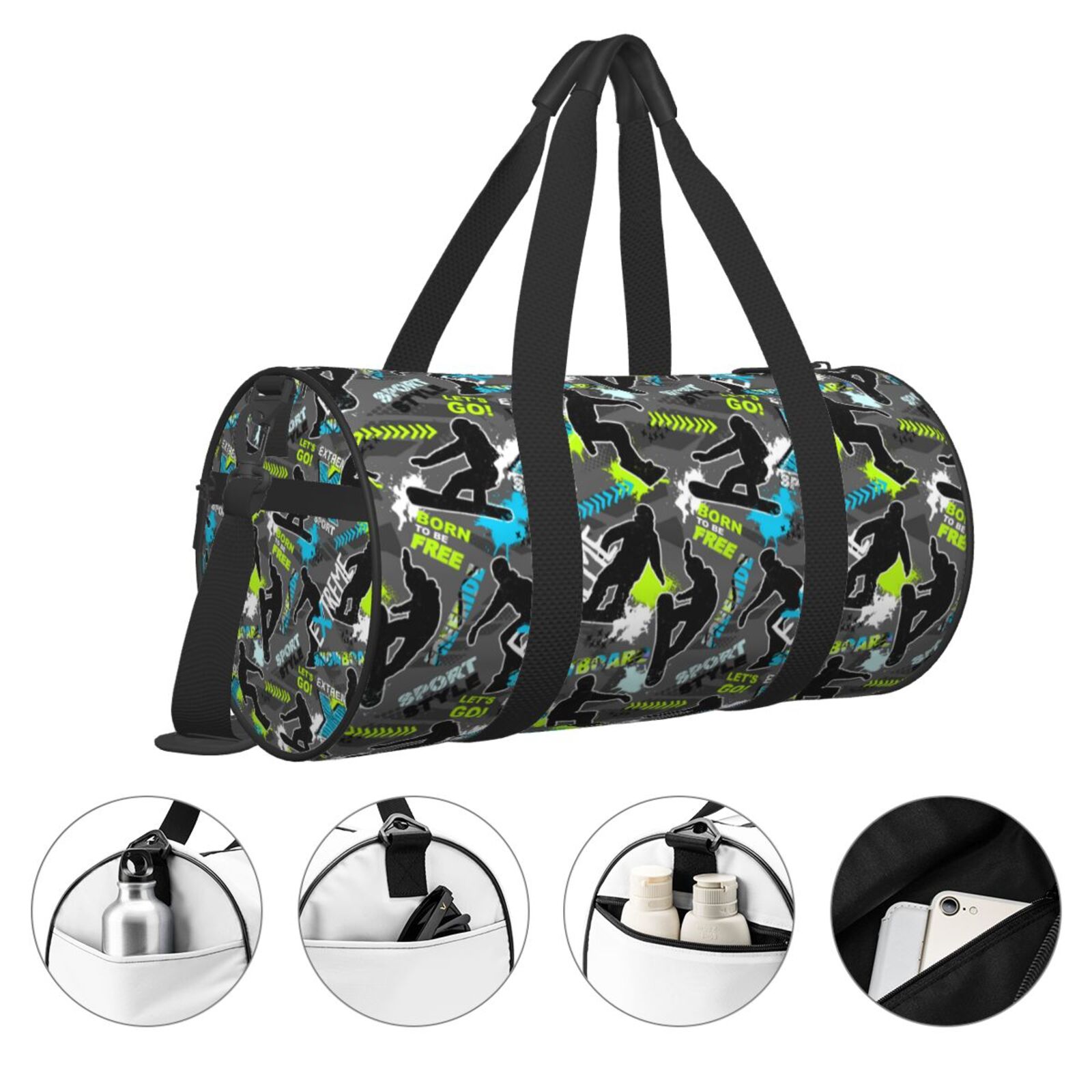 Vsdgher sport sonw board 45L Foldable Duffel Bag, Sports Gym Bag,Overnight Bag, Portable Weekender Bag for Airplanes