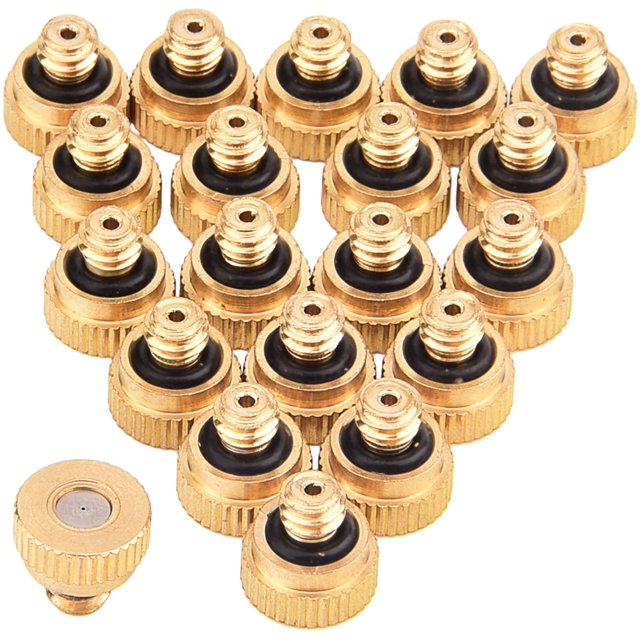 Paquete de 20 boquillas de nebulización de latón para sistema de refrigeración exterior y control de polvo de paisajismo de invernadero, orificio de 0,012 pulgadas (0,3 mm) 10/ JFHHH pequeña