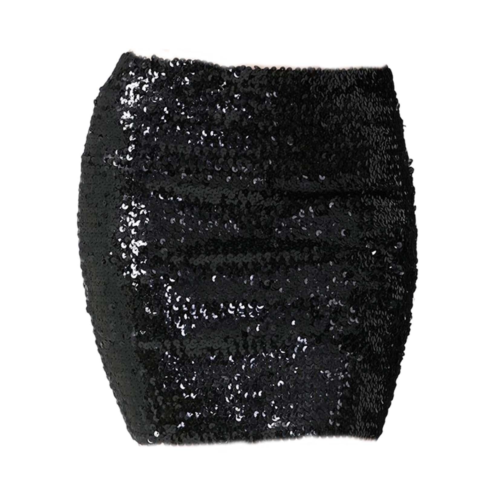 Fashion Women Skirts Pencil Dress Girl Streetwear Elastic Mini Sequin Wrap Skirt black