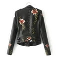 thumbnail image 4 of HANXIULIN Womens Casual Long Sleeve Embroidered Studded Zipper Slim Leather Jacket Coat Black M, 4 of 9