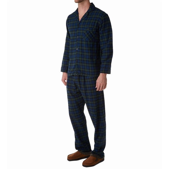 Men's Hanes 4039 Plaid Flannel Pajama Set (Black Plaid L)