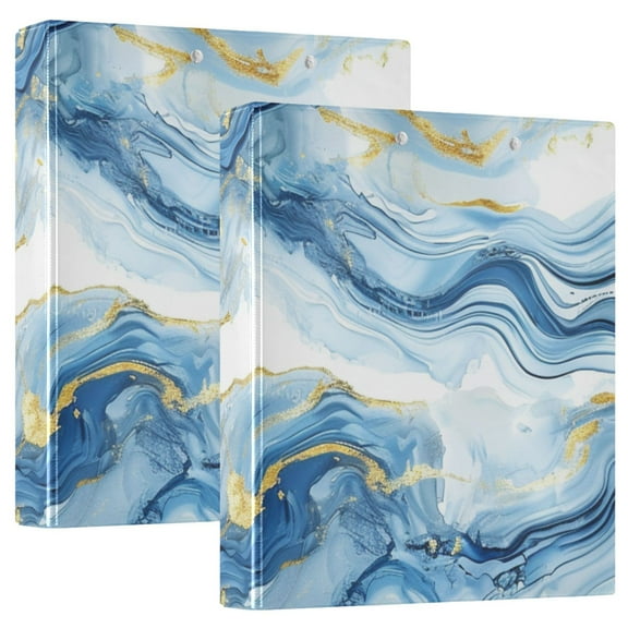 Blue Gold Agate 3 Ring Binders 1.5 inch Hardcover File Folders with Interior Pockets A4 Size Organizer for School Office Hospital Set of 2