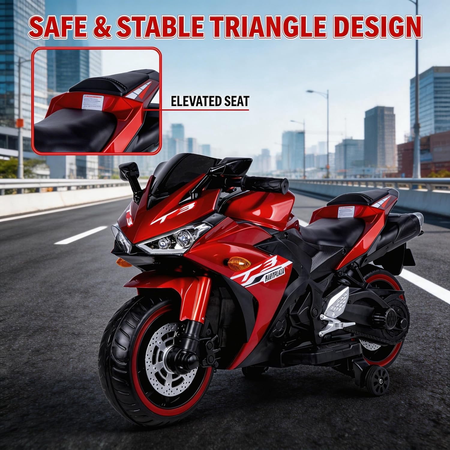 ZOGYMOZ Kid Motorcycle,12V Kids Electric Motorcycle with Training Wheels,Ride On Motorbike, Speed by Hand, Music Function, Max Load 88LB (Red)