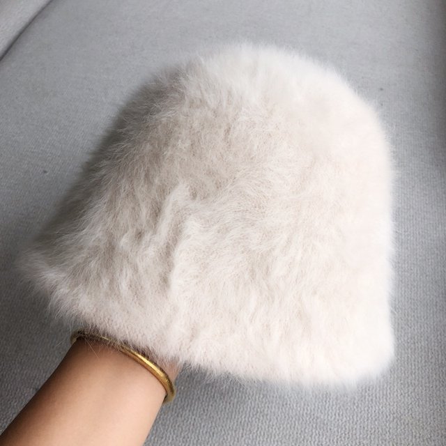 LinYooLi Rabbit Hairy Hat Female Autumn And Winter Versic Plush Fisherman Hat Version Of The Face, Small Bucket Hat, Warm Basin Hood