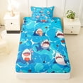 thumbnail image 3 of Feelyou Cartoon Shark Twin Sheet Sets for Boys Girls Kids, Ocean Cute Marine Wildlife Bedding, Blue, 3-Piece, 3 of 5