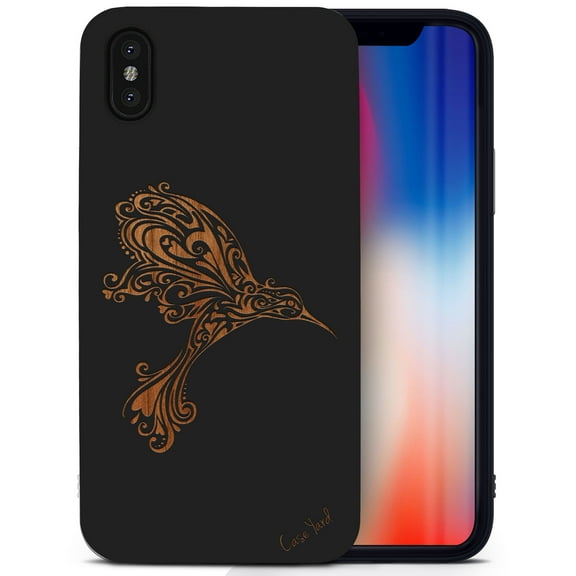 Case Yard Wooden Case for iPhone-XS-Max Soft TPU Silicone cover Slim Fit Shockproof Wood Protective Phone Cover for Girls Boys Men and Women Supports Wireless Charging Hummingbird Design
