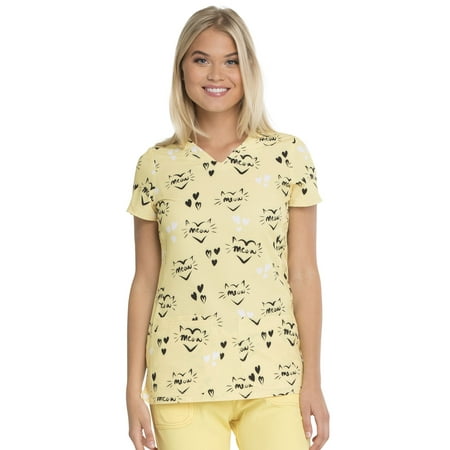 Heartsoul Prints Scrubs Top for Women V-Neck, Plus Size, HS614, S, Meow Or Never