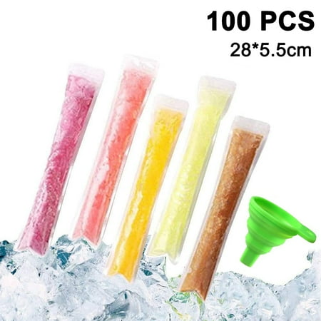 

Popsicle Bags 100 Pack Ice Pop Mold Bags Disposable DIY Popsicle Molds Bags Pouches -Comes With Silicone Funnel