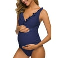 thumbnail image 5 of Ecavus One Piece Maternity Swimsuits Ruffle Flounce Deep V Swimwear Navy S, 5 of 6