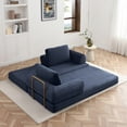 thumbnail image 5 of 79.5" Convertible Sofa Bed, Corduroy Folding Futon with Pillows, Boneless Sleeper for Living Room and Bedroom, Blue, 5 of 7