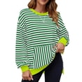 thumbnail image 2 of Npasoilc Hoodless Sweatshirts for Women Fall Trendy Long Puff Sleeve Round Neck Lightweight Pullover Blouse Tops with Pocket Striped Printed Color Block Casual Loose Hoodless Hoodies, 2 of 5