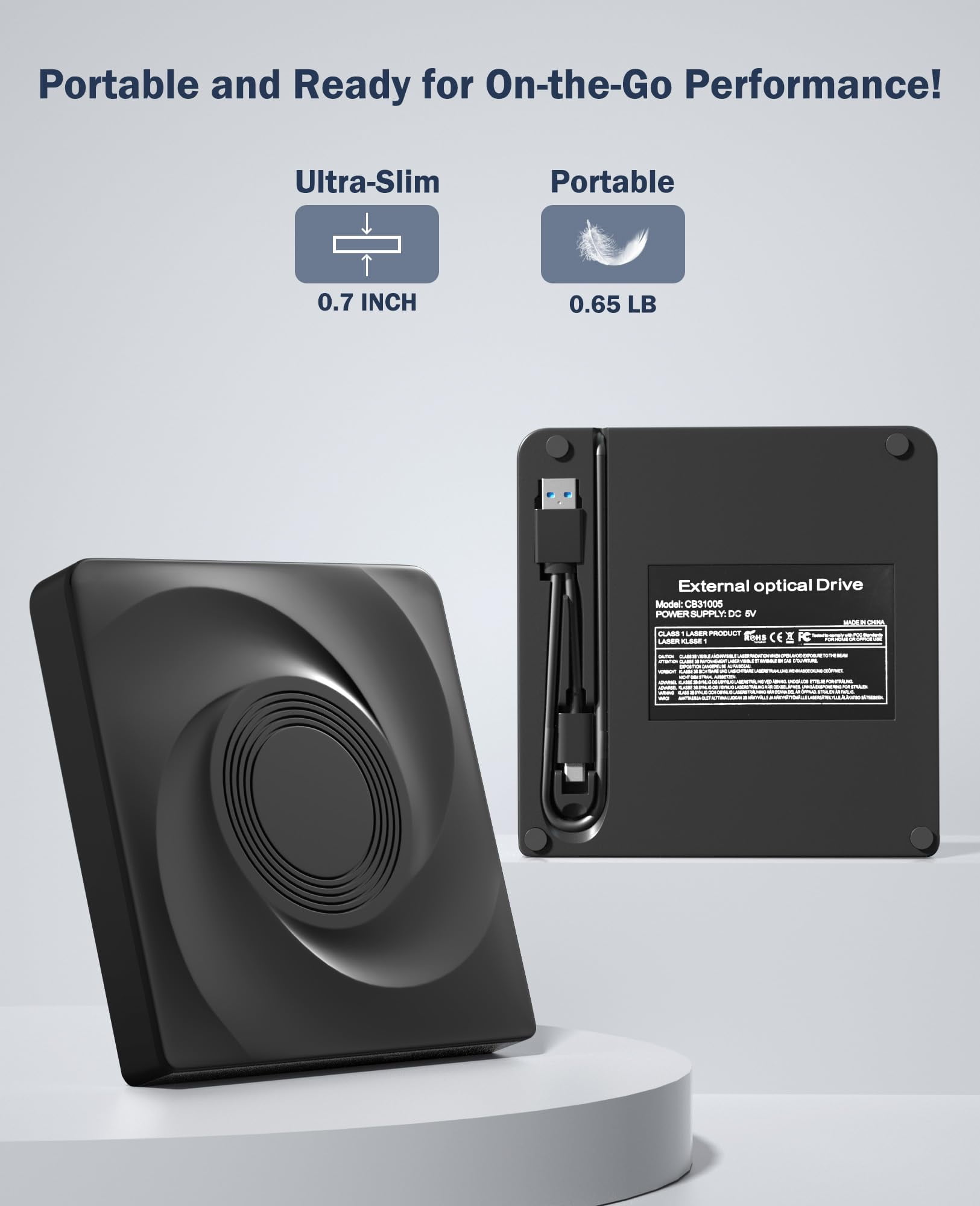 External CD/DVD Drive for Laptop, Portable DVD Player & CD Burner, Compatible with Windows 11/10/7, Mac OS, Linux
