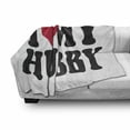 thumbnail image 3 of Wifey Hubby Soft Flannel Fleece Blanket, I Love My Hubby Valentines Day Lettering in Bold Letters Print, Cozy Plush for Indoor and Outdoor Use, 50" x 60", Dark Pink and Charcoal Grey, by Ambesonne, 3 of 6