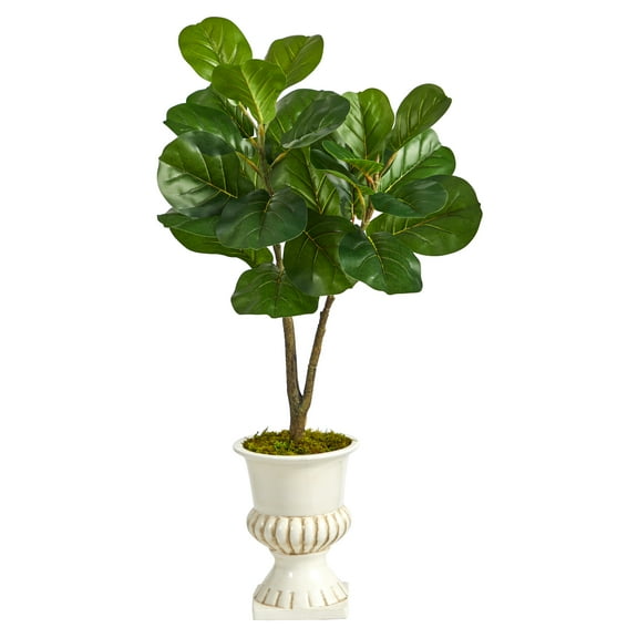Nearly Natural 3ft. Fiddle Leaf Fig Artificial Tree in White Urn
