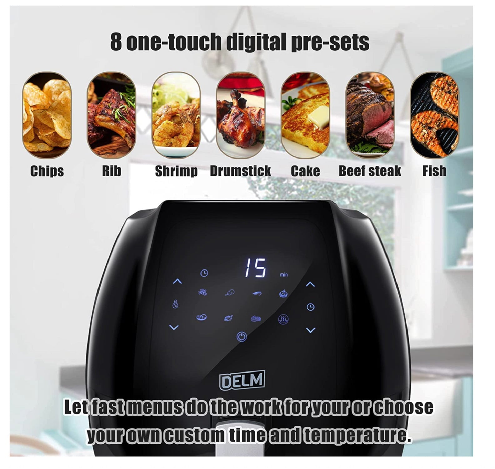 Delm Air Fryer 8 in 1 Easy Clean Basket 6.3 QT With Recipe Book - Small Air  Fryer Hot Oven Oilless Cooker LED Touch Digital Scree - Airfryer Preheat