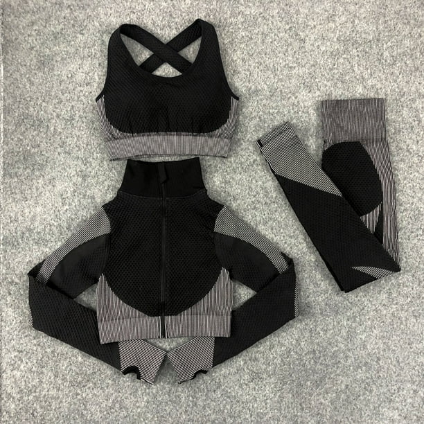Conjunto de yoga de punto sin costuras para otoño e invierno, conjunto sexy de tres piezas para fitness y caderas de Lulu