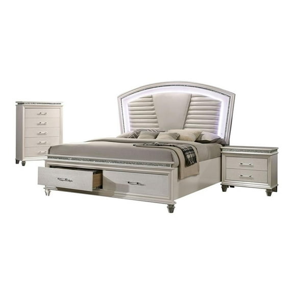 FOA Plumley 3-Piece White Wood Bedroom Set - King Nightstand Chest