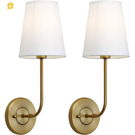 

Set of 2 Industrial Wall Sconces White Fabric Shade Vintage Bathroom Wall Light Fixtures for Bedroom Room Brass Finish Sconces (Antique)