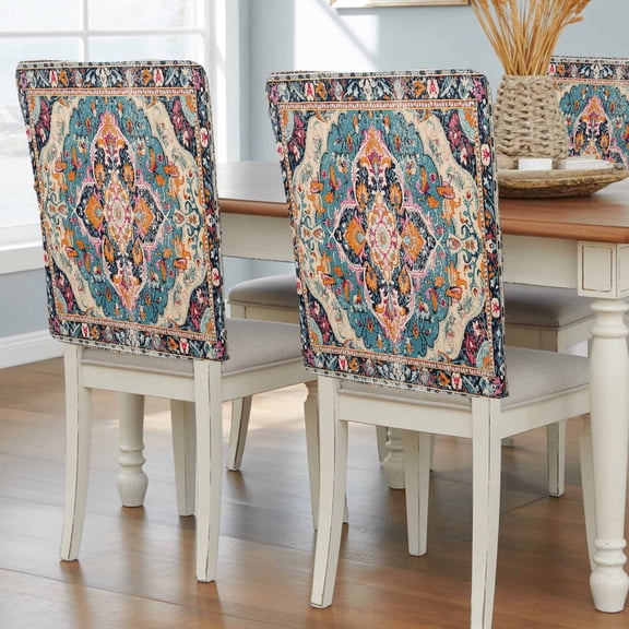 Boho Colorful Chair Back Covers, Removable Chair Covers for Dining Chairs Set of 8, Washable Chairs Slipcovers Back Seat Protector for Wedding Party 19"x20"