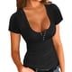 thumbnail image 3 of Top de medio botón para mujer, suave, agradable a la piel, transpirable, manga corta, tops casuales para uso diario, negro XL, 3 of 6
