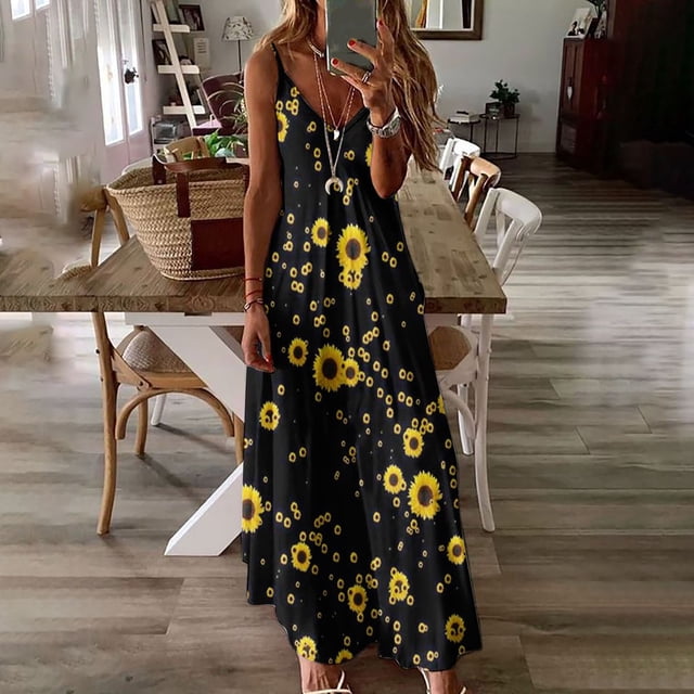 Lenago Robe Sans Manches Grande Taille pour Femmes Mode à Bretelles Taille Mi-Haute Col en V Sans Manches à Rayures Imprimées Ajustée Plage Longue Robe Été Robes de Plage en Liquidation