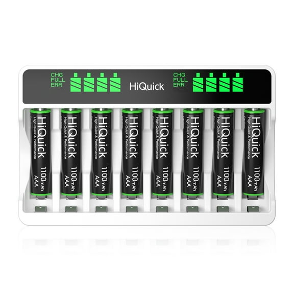 HiQuick 8 Bay Battery Charger with 1100mAh AAA Rechargeable Batteries, 8 Pack