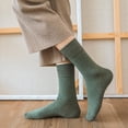 thumbnail image 3 of Calcetines de otoño e invierno para mujer, estilo retro, hasta media pantorrilla, de algodón a rayas de color liso, 3 of 5