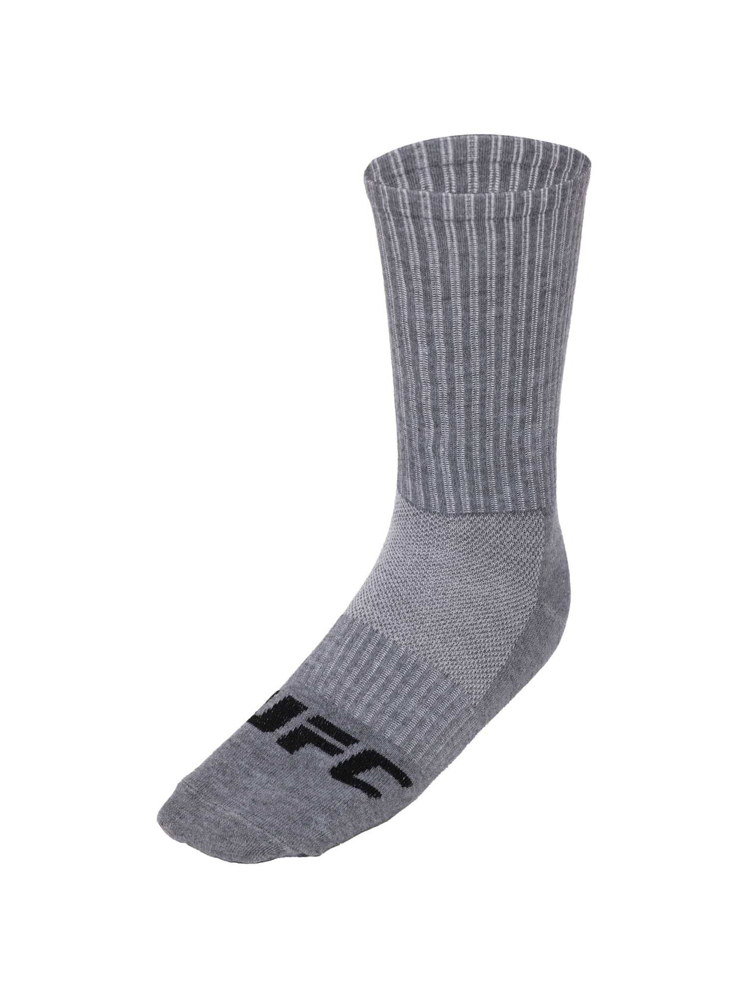 UFC 20 Pair Men's Lightweight Crew Socks with Toe Logo, Blk/Wht/Grey