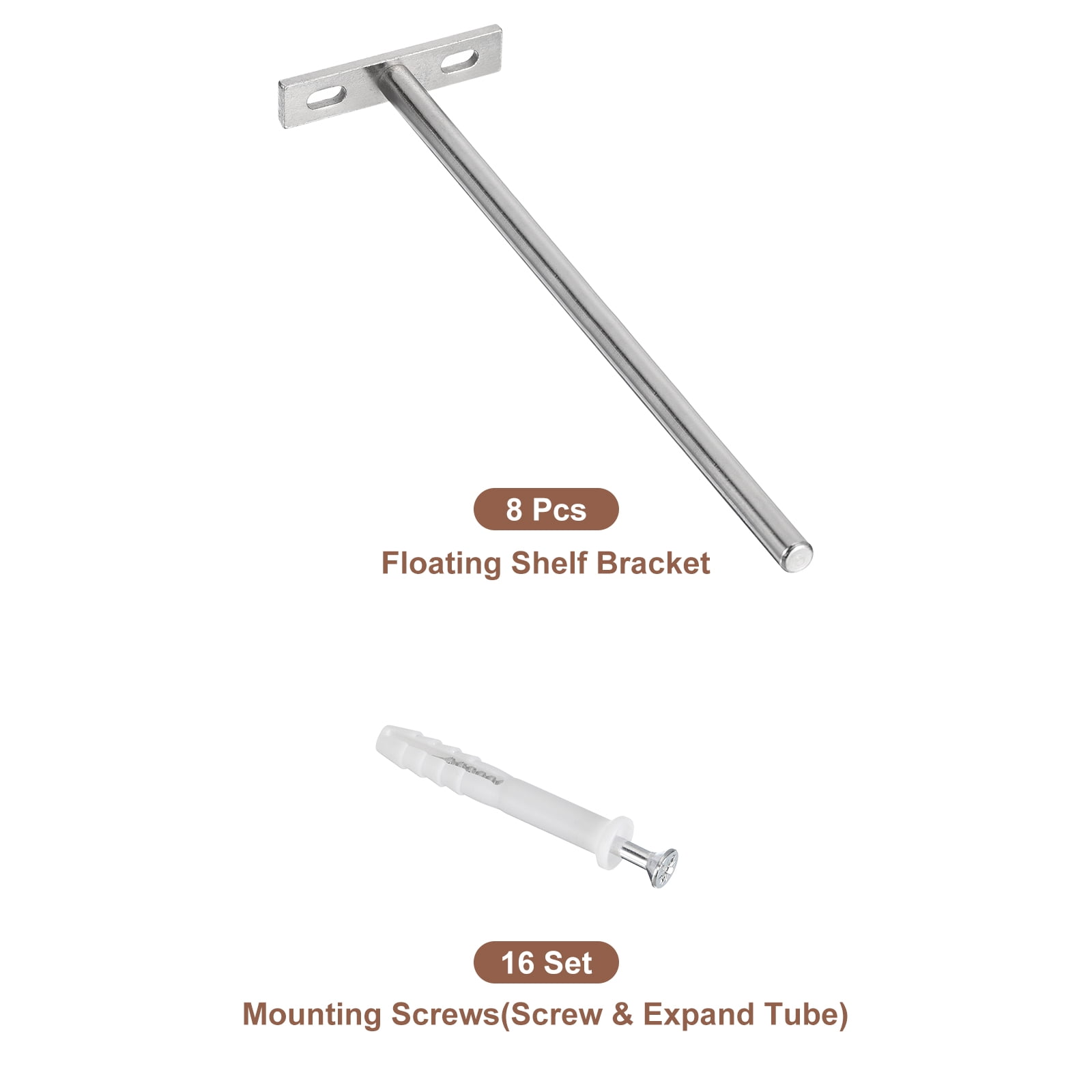 Uxcell 8Pcs 8 inch Wall Mounting Floating Shelf Bracket Blind Shelf Support, Silver