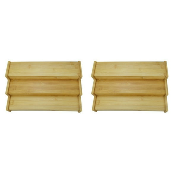 2X 3-Tier Non-Expandable Bamboo Spice Rack Step Shelf Cabinet Organizer