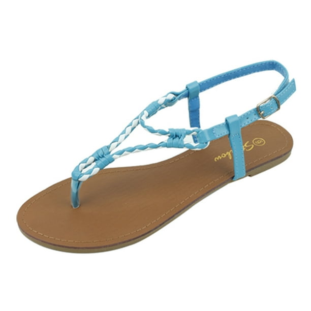 Starbay Women's TStrap Flats Sandals Blue Size 7