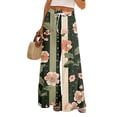 thumbnail image 2 of Hawaiian Print Palazzo Pants for Women Elastic High Waist Wide Leg Flowy Beach Trousers with Pockets Army Green S, 2 of 7