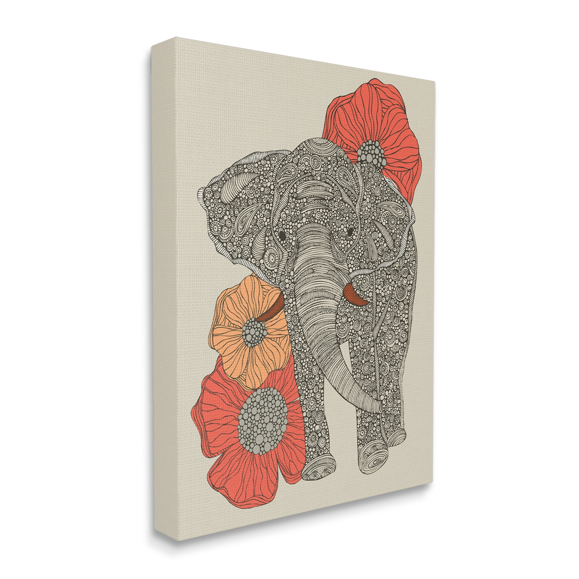 Stupell Industries Standing Elephant Bright Poppies Floral Paisley Fractals Graphic Art Gallery Wrapped Canvas Print Wall Art, Design by Valentina Harper