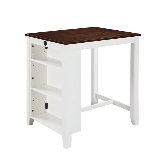 Gregorio 36" White Finish Small Space Counter Height Dining Table with USB Charging Ports and Shelves