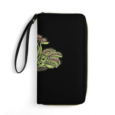 Venus Fly Trap Tshirt Carnivorous Plant Wallet for Womens PU Leather Zip Around Wallers Clutch Wristlet Travel Long Purse