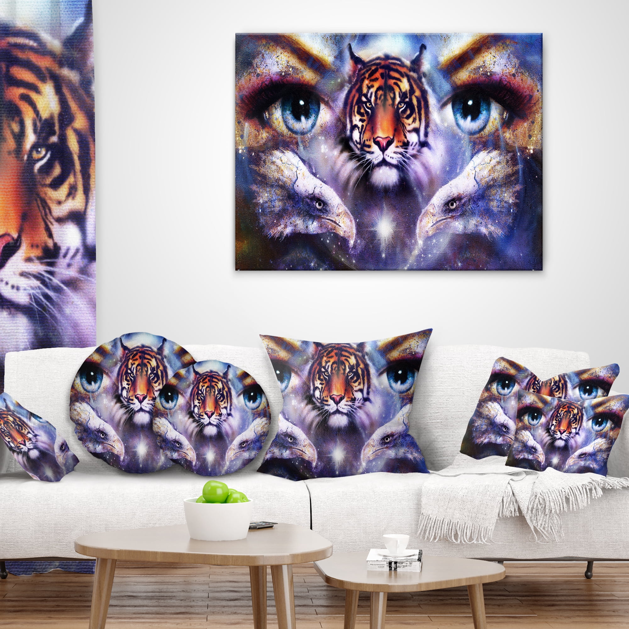 Designart Tiger with Woman Eyes - Animal Throw Pillow - 18x18