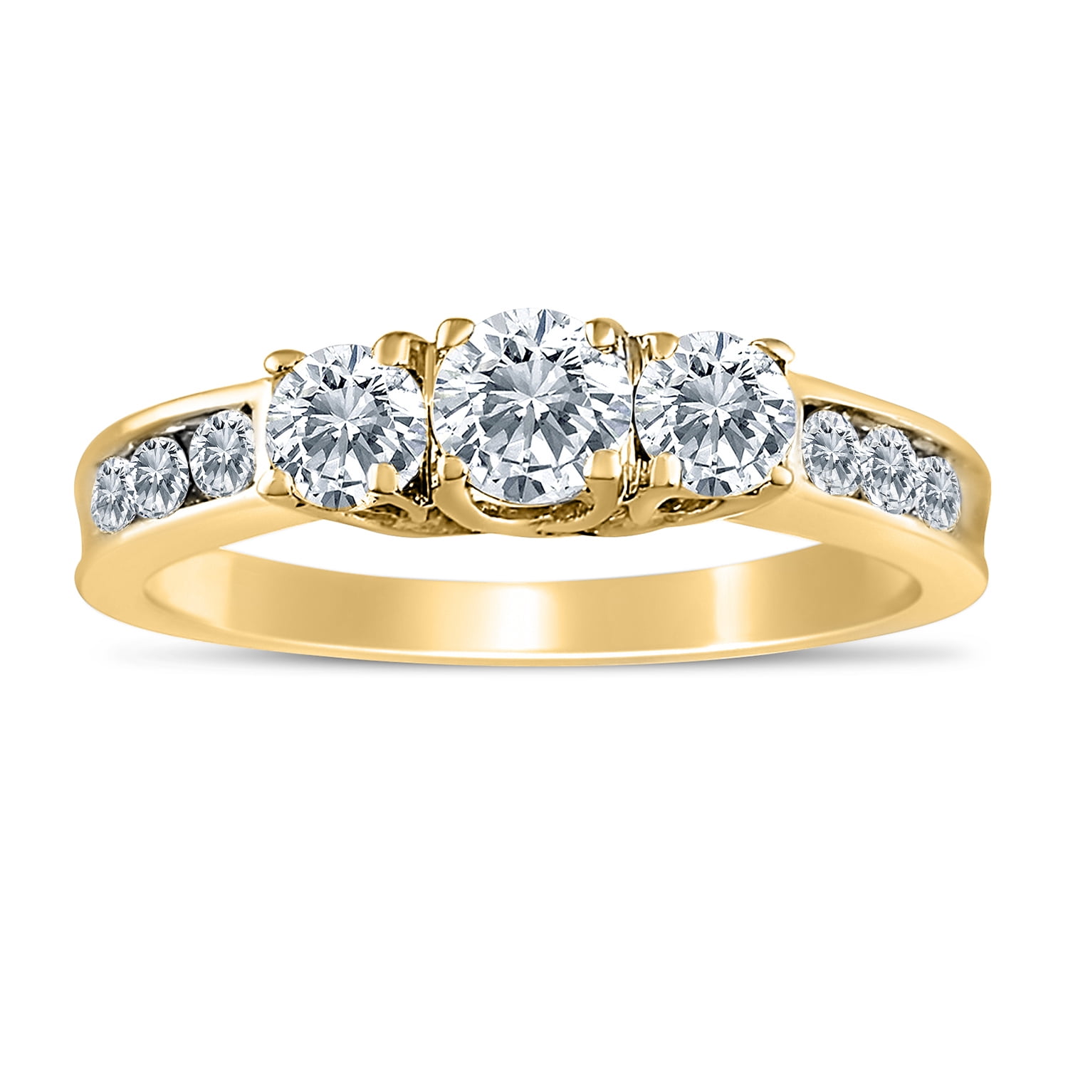 1.00ctw Diamond Three Stone Ring With Side Stones in 10k Yellow Gold