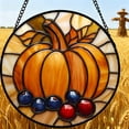 thumbnail image 3 of Stained Glass Window Hanging With Pumpkin And Berry Motifs For Christmas Thanksgiving And Fall Decor, 3 of 5