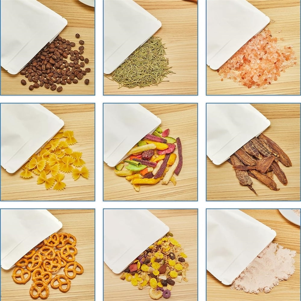 50 Pcs White Kraft Paper Bags,Sealable Stand Up Pouches Bags,Resealable Food Packaging Bags,Zip Lock Food Storage Bags with Clear Window,for Cookies Snacks Storage 5.9" x 8.6"