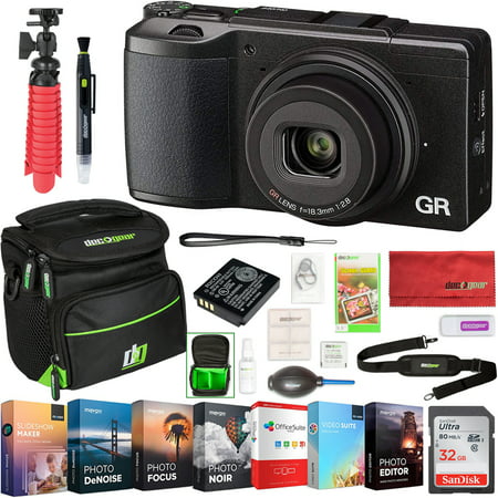 Ricoh GR II 16.2 MP APS-C Compact Digital Camera with Wi-Fi & Full 1080p Video Recording and Deco Gear Photography Travel Case Cleaning Kit Pro Editing