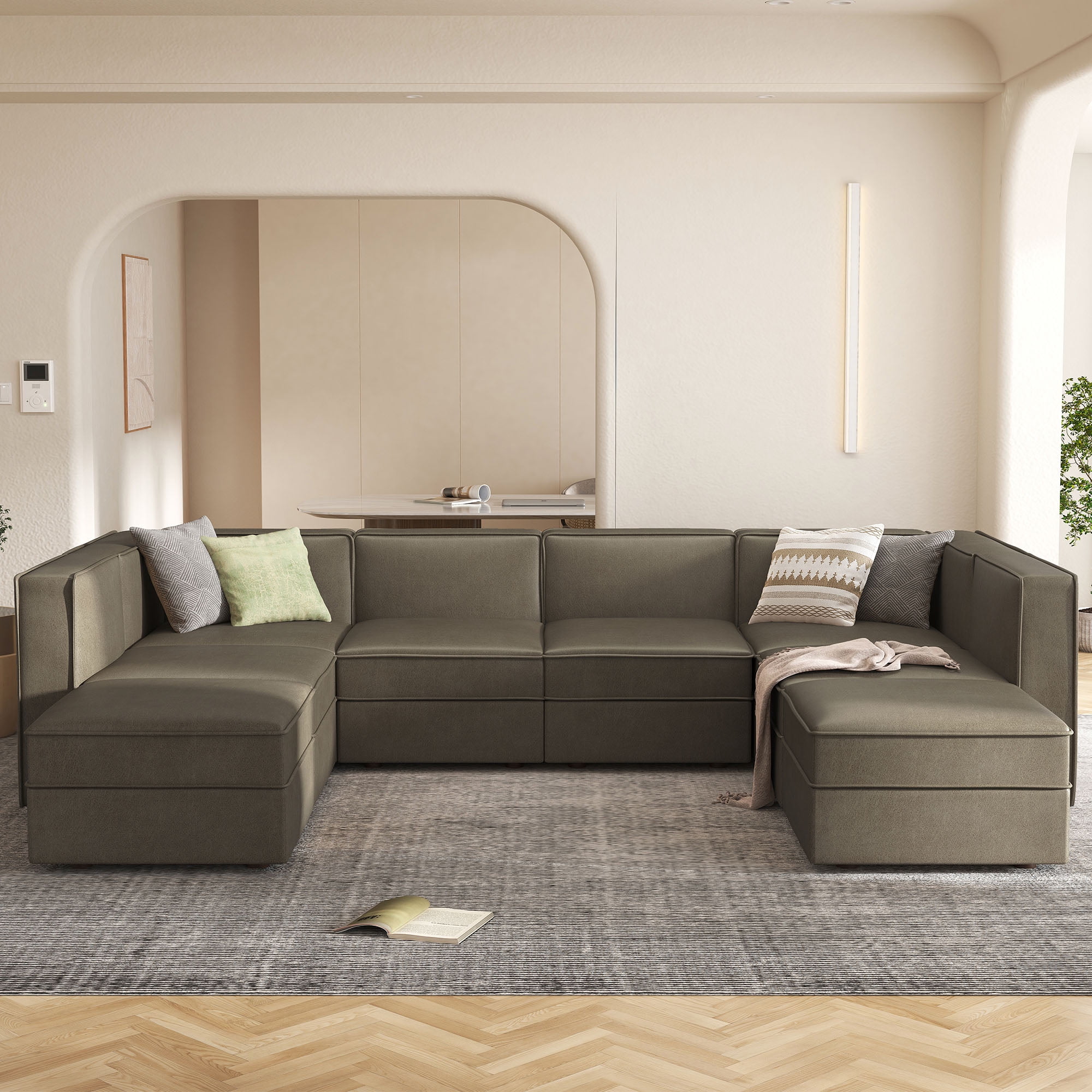 Nolany Modular Convertible Sectional Sofa Couch with Storage Ottoman, Dark Gray