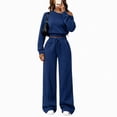 thumbnail image 2 of Xinoom Women's 2 Piece Off Shoulder Sweatshirt Set, Long Sleeve Slouchy Top & Elastic Waist Wide Leg Pants, Soft Matching Outfit, Gift for Ladies, Casual Hangout Navy,M, 2 of 6