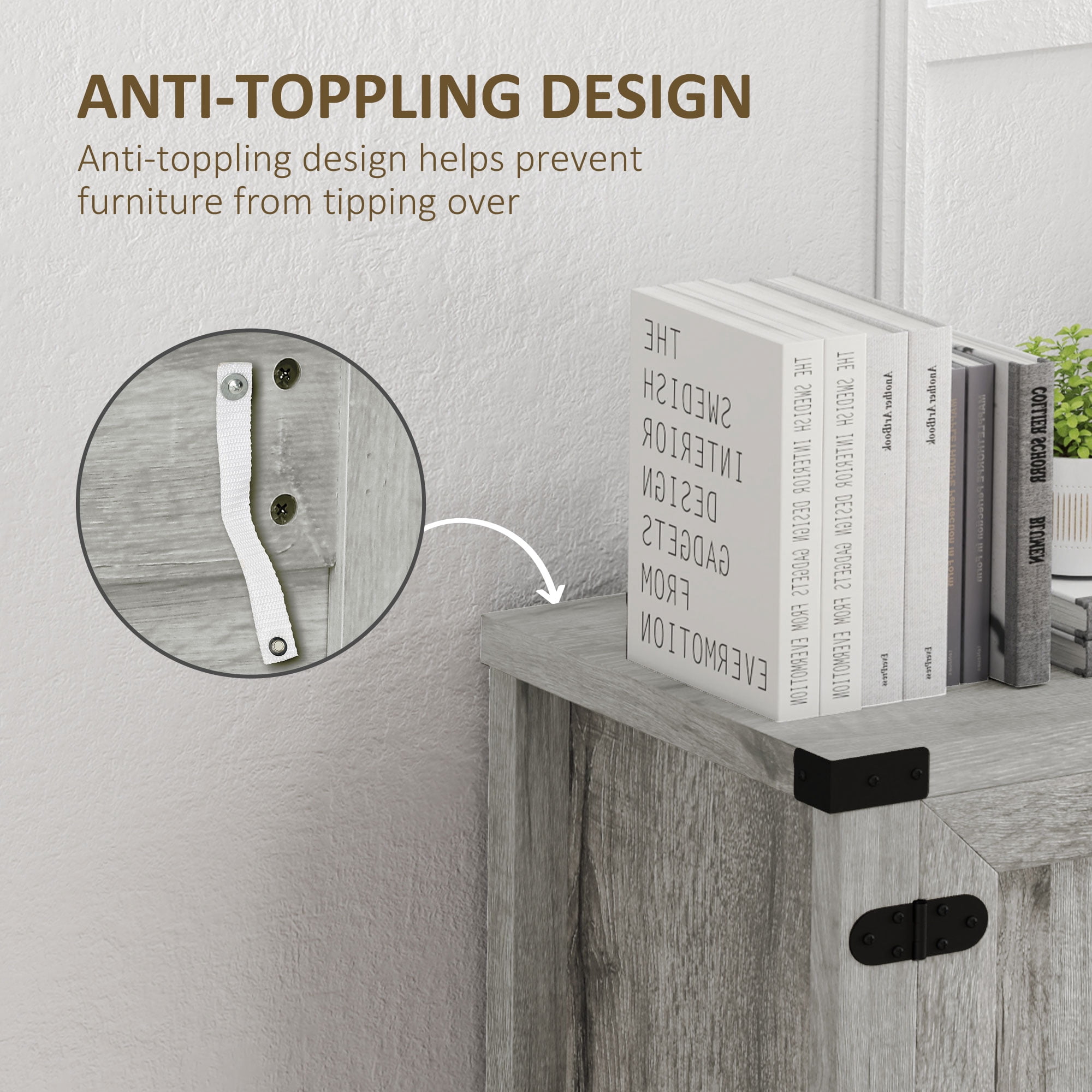 HOMCOM 2-Door Free Standing Sideboard Console Table with Bottom Shelf, Entryway, Stone Gray